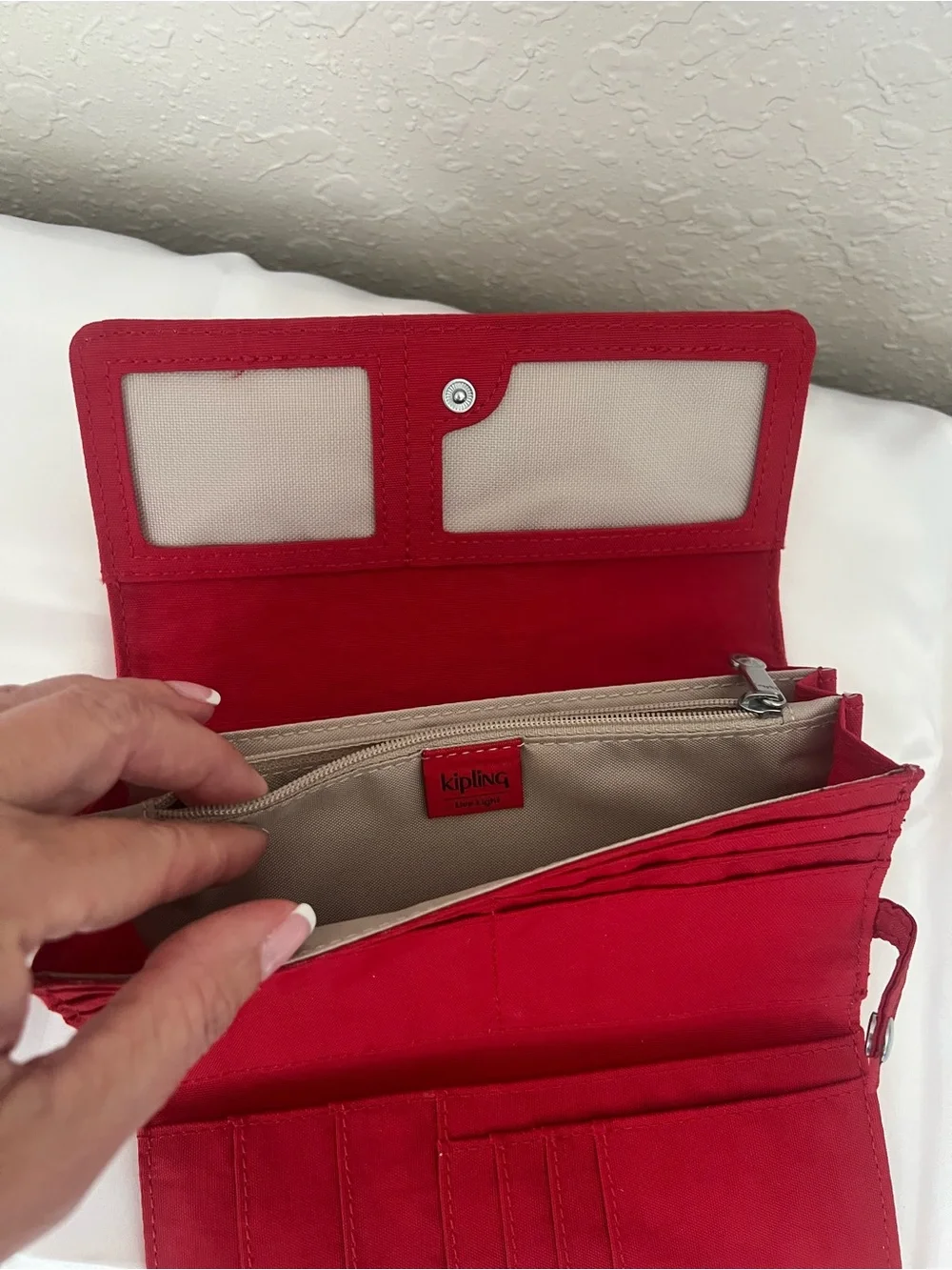 Kipling Red Nylon Large Trifold Organizer Wallet